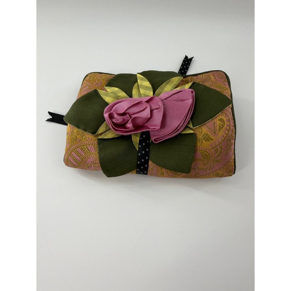Goody Goody California Velvet Jewelry Wrap 9x6" Silk Green Pink Gold Paisley